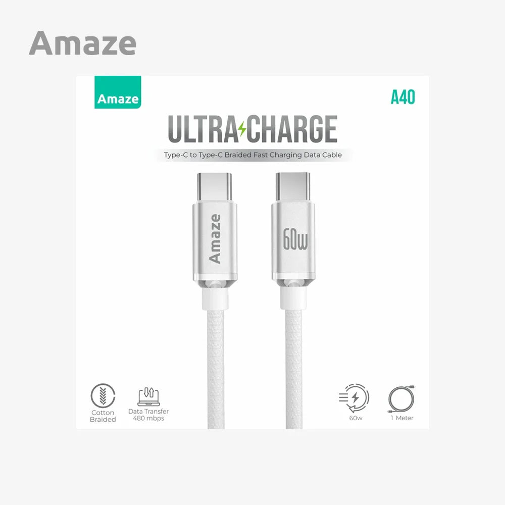Amaze A40 ULTRA CHARGE TYPE C TO TYPE C CABLE 60W 1M