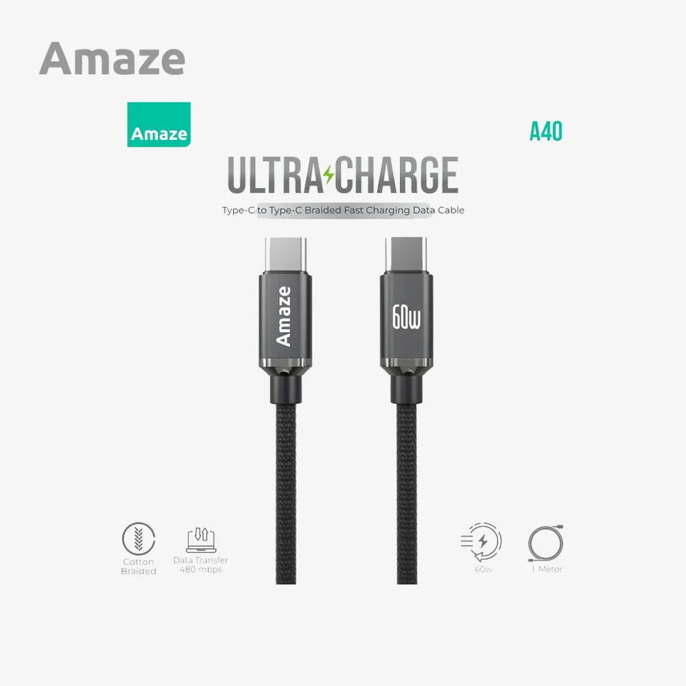 Amaze A40 ULTRA CHARGE TYPE C TO TYPE C CABLE 60W 1M