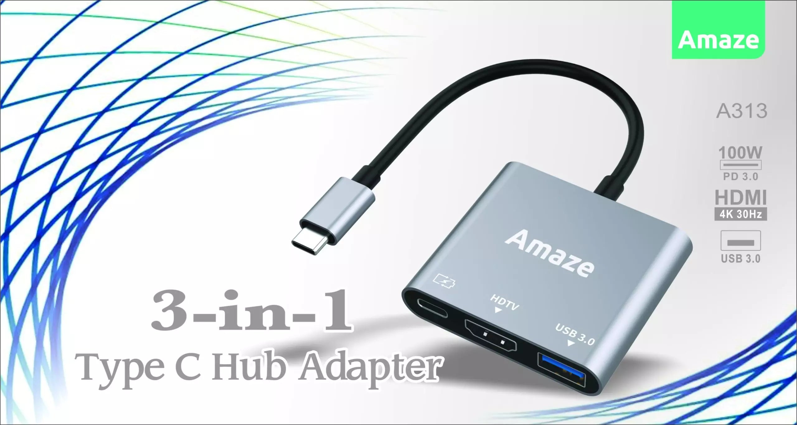 AMAZE A313 3-IN-1 TYPE C HUB ADAPTER