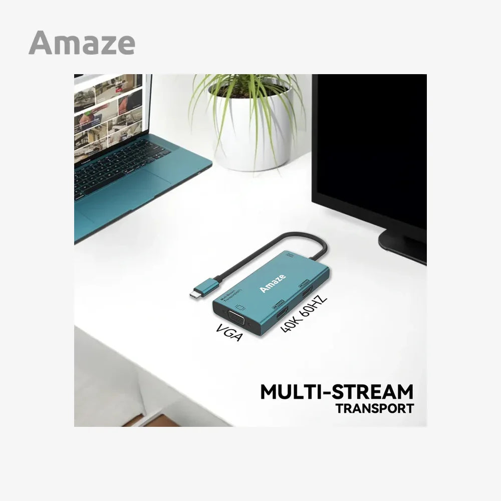 AMAZE A324 TYPE C TO DUAL HDMI + VGA + AUDIO HUB