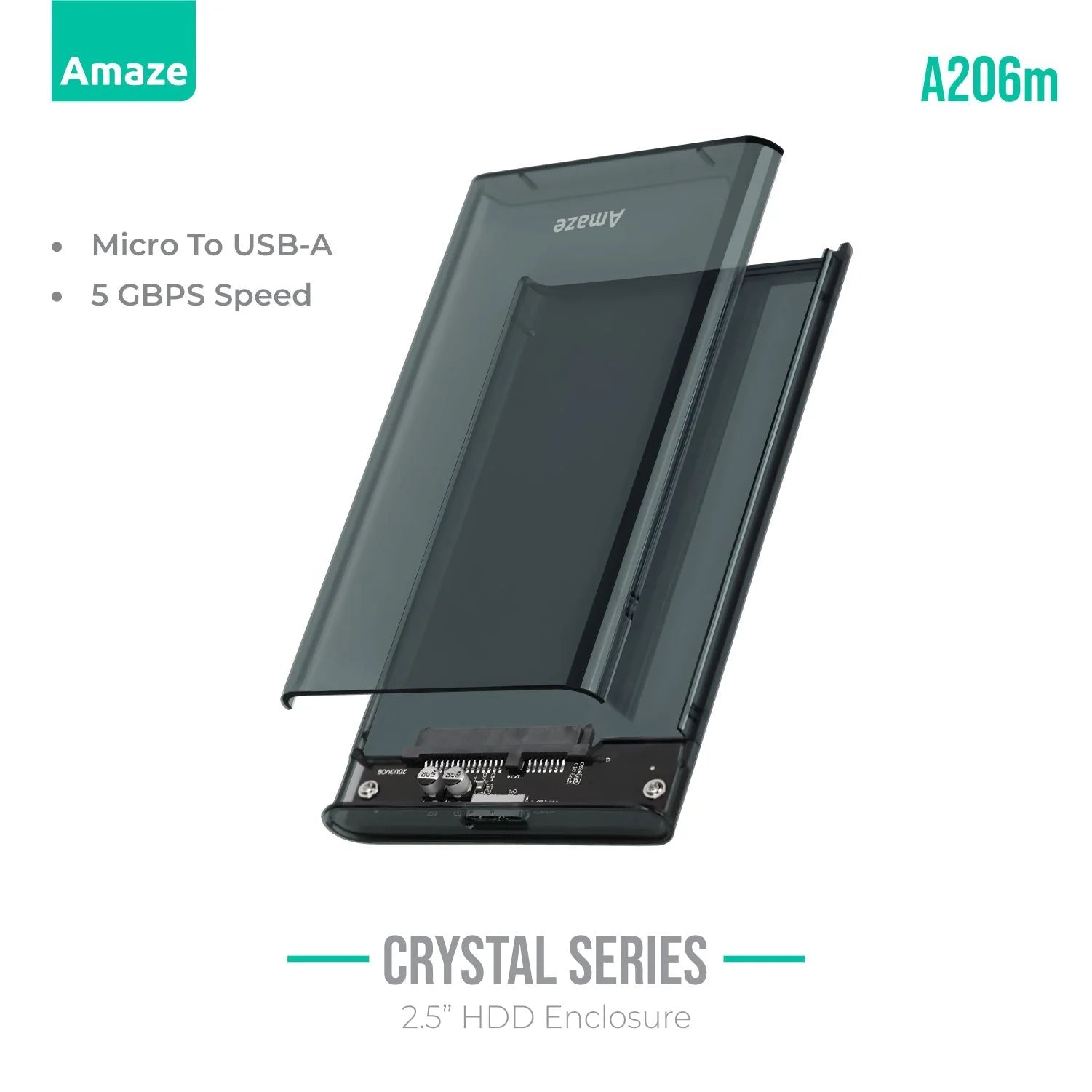 Amaze A206m PHANTOM SERIES TRANSPARENT 2.5″ HDD ENCLOSURE USB 3.0 – 5GBPS