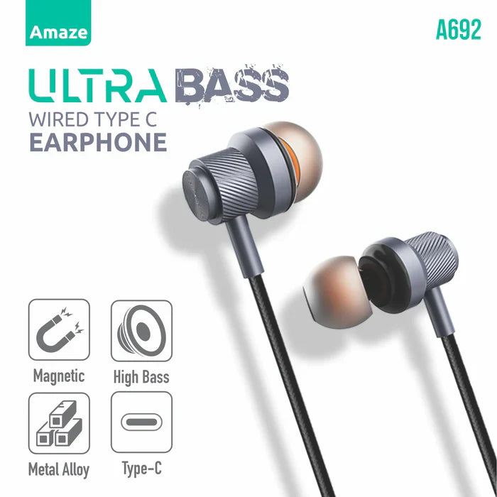 Amaze Ultra Bass with Magnetic Buds Wired type C Handsfree A692