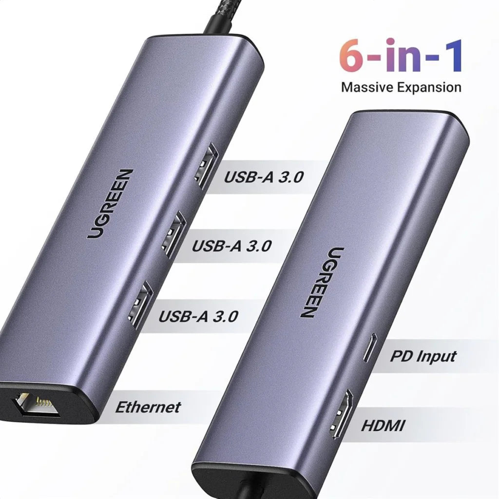 UGREEN 15598 Revodok 6-in-1 USB C Hub Gigabit Ethernet, 4K HDMI, 100W USB-C PD
