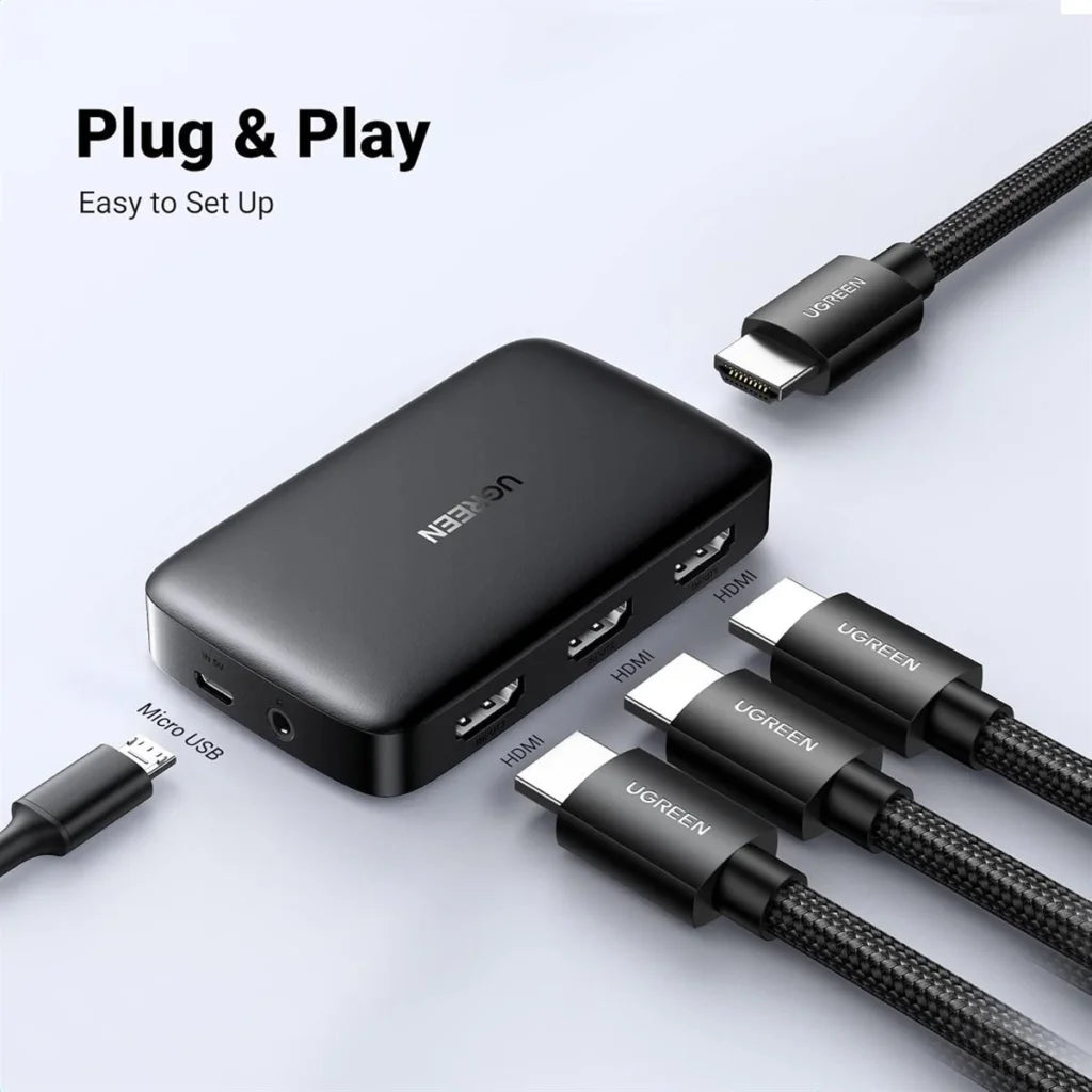 Ugreen HDMI Switch 3 IN 1 Out 4K HDMI Switcher Splitter – 80125