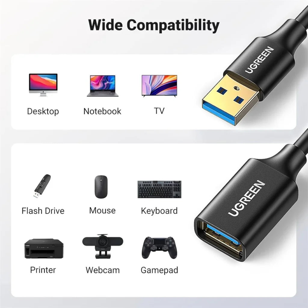UGREEN 90722 USB-A MALE TO USB-A FEMALE EXTENSION CABLE 5M